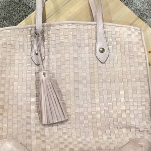Frye Blush Woven Leather Tassel Tote